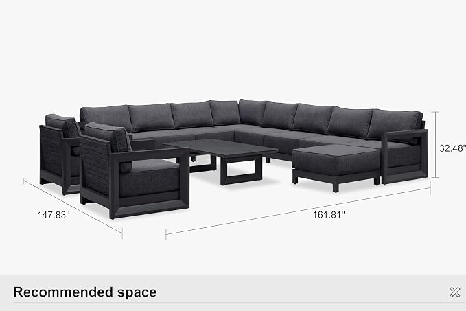 PURPLE LEAF Patio Furniture Set Enclosed Outdoor Couch with 9.6" Thick Cushion and Soft Pillows 12 Piece Modern Outdoor Conversation Sets with Table Outdoor Sectional Sofas for Yard Porch Deck, Grey