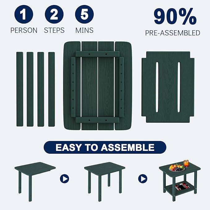 nevilywood 2-Tier End Table, Outdoor Adirondack Side Tables, Whether resisted HDPE, Wood Texture - Poolside, Patio,Lawn & Green