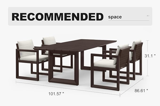 PURPLE LEAF Outdoor Dining Set for 4 Aluminum Luxury Patio Furniture Table and Chairs Set with Removable Thick Cushion Rectangular Patio Dining Sets for Small Backyard Porch Garden Deck Pool, Bronze