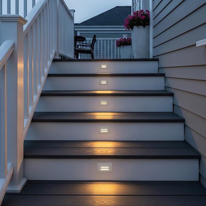 LEONLITE 12-Pack 5CCT 120V LED Step Lights, Louvered, White | Horizontal, 10%-100% Dimmable, CRI90, ETL, Indoor Outdoor Stair Lights, Wet Location, 2700K/3000K/3500K/4000K/5000K, Aluminum