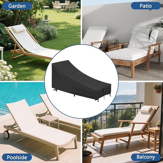 Outdoor Chaise Lounge Cover, Waterproof Lounge Chair Covers for Patio Furniture, Pool Single Lounge Chair Outdoor Furniture Covers - 64 x 24 x 32 Inch