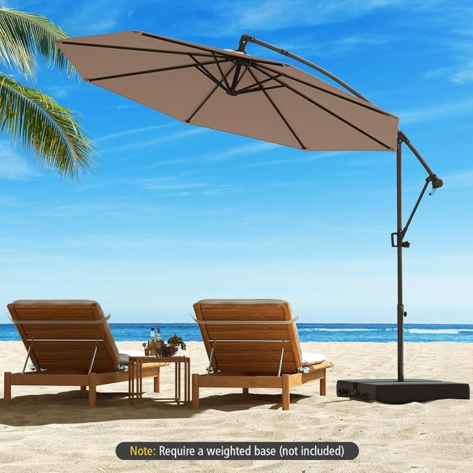 Tangkula 10 FT Patio Offset Umbrella, Hanging Cantilever Umbrella w/X-shaped Base & 360° Rotation, Smooth Crank Handle, Vented Top, Outdoor Market Umbrella for Backyard, Deck (Coffee)