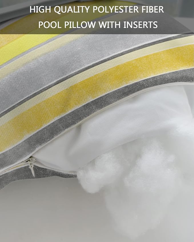 Outdoor Pillows Covers with Inserts Northern Europe Yellow Vintage Stripes Waterproof Recliner Pillow with Adjustable Strap Throw Pillows for Patio Furniture Pool Lounge Chair, 11x16 inch, 1PCS