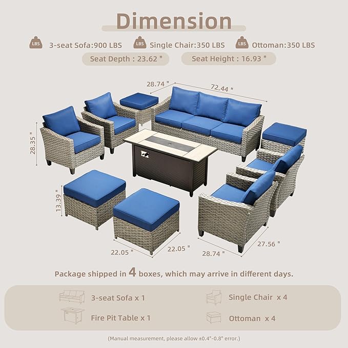 Wicker Patio Furniture Set,8 Pieces Modern Outdoor Conversation Set Sectional Sofa with Cushion and Ottomans for Garden, Poolside, Backyard