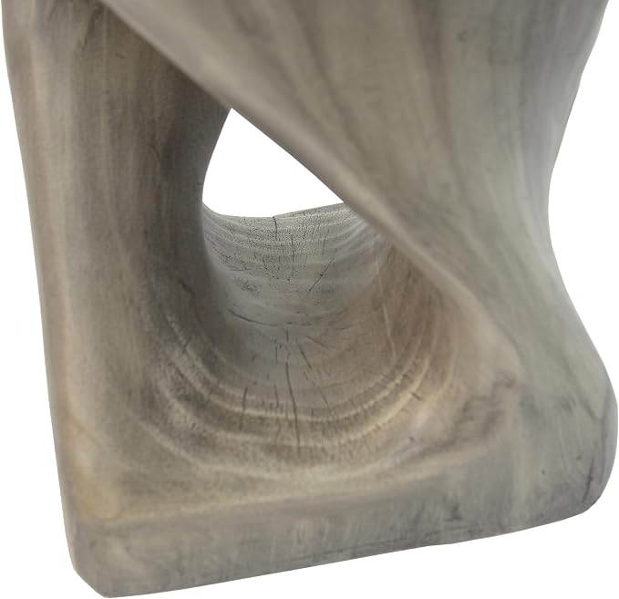 Lightweight Concrete Outdoor Side Table,Twist Shape Outdoor End Table, Wood-Like Texture Modern Small Accent Table for Patio Garden Balcony Porch Antique Gray 16" H