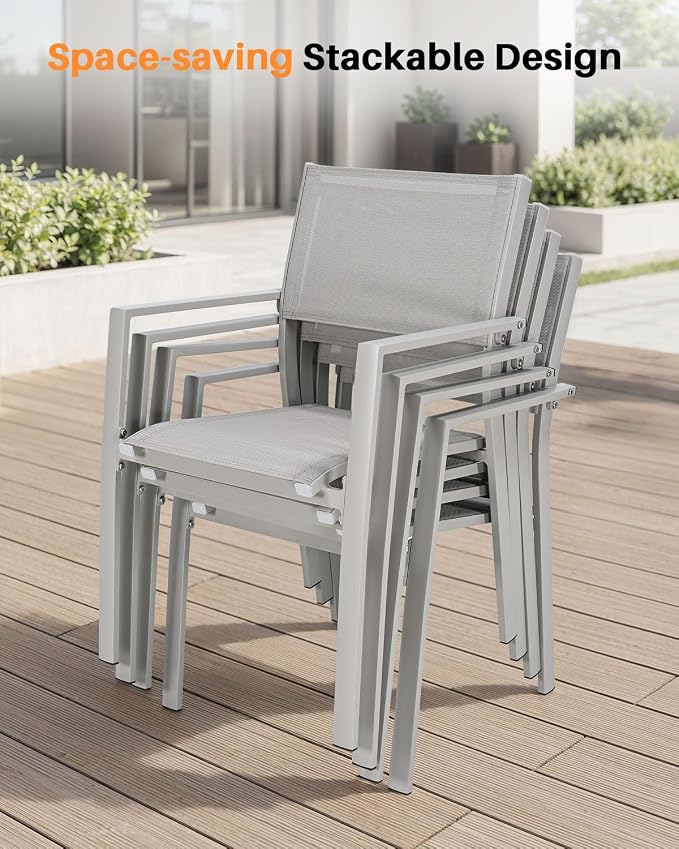 9 Pieces Extendable Outdoor Dining Table Set, Aluminum Patio Dining Set with Swivel Chairs, Expandable Outdoor Dining Table and 6 Stackable Textilene Dining Chairs for Deck, Balcony, Yard