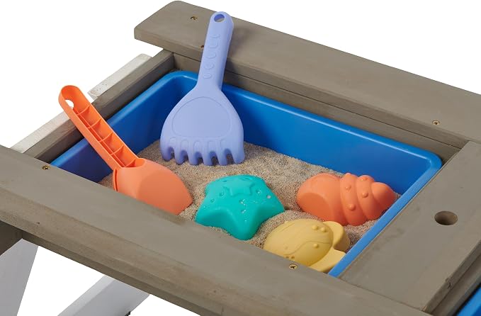 Kids Outdoor Picnic Table with Sand and Water Play, Wooden Activity Table with Umbrella for Backyard Patio Fun