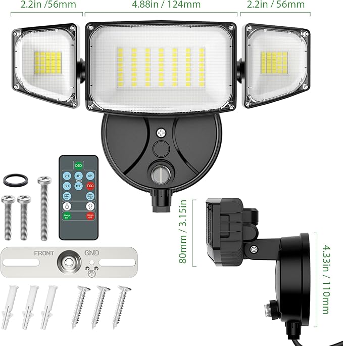 iMaihom 100W Dusk to Dawn Outdoor Lighting, 10000LM Plug in Flood Lights with Remote Control, 2 Modes IP65 Waterproof Led Exterior Security Light with Photocell, 6500K Floodlight for Yard Garage Black