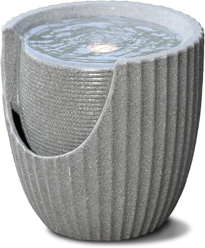 9.84” H Small Outdoor Water Fountain Made with Eco-Friendly Recyclable Materials, Polyethylene Bubbler Water Fountain, Outdoor Tabletop Decor with LED Lights for Patio, Porch, Backyard (9.84")
