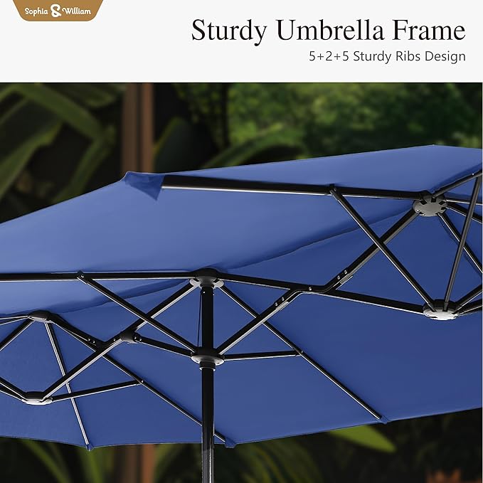 Sophia & William 13ft Outdoor Patio Umbrella for Table, Large Double-sided Umbrella for Garden, Deck, Pool, Haze Blue