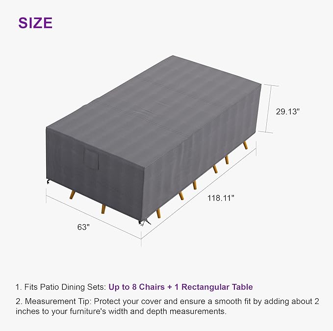 PURPLE LEAF Patio Furniture Cover Waterproof Heavy Duty TPU Coating Tear-Resistant Fabric for Outdoor Rectangular Sectional Sofa Couch Set Dining Table Chair Covers 118"L x 63"W x 29"H