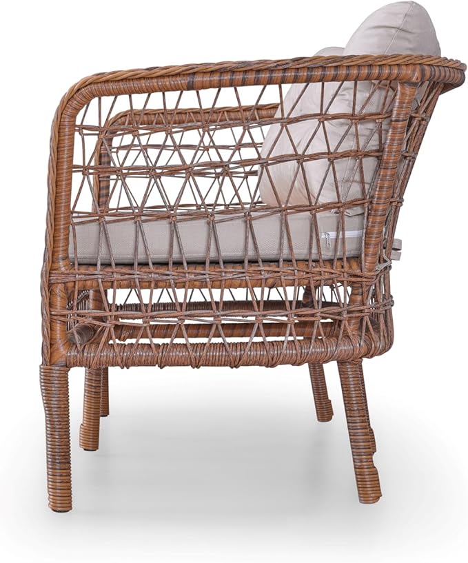 Angora Tea Set Rattan Outdoor Furniture Set β Stylish Garden and Patio Set with Table, Double Chair, and 2 Single Armchairs, Conversation Sets Best for Yard, Pool or Backyard, Brown