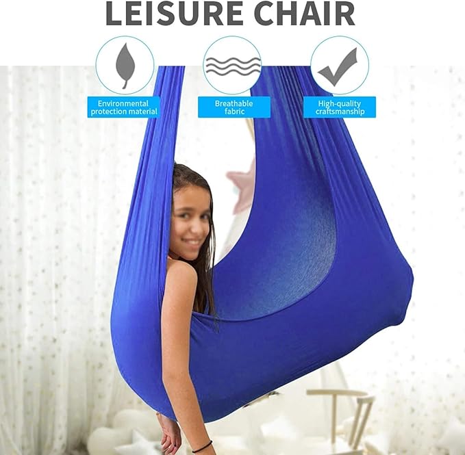 Kids Indoor Swing Outdoor Cuddle Hammock Sensory Swings Chair Child Adult ADHD Therapy Soft Elastic Parcel Steady Seat Swing (Color : Blue, Size : 100 x 280 cm)