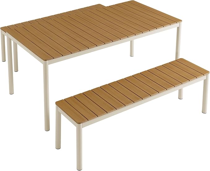Modway Finn 71 Inch Outdoor Patio Dining Set for 6 People in Natural