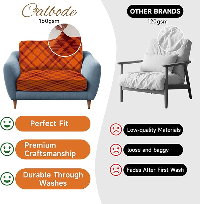 CALBODE 8Pcs Stretch Cushion Covers Outdoor Cushion Cover Replacement Slipcovers Grid Chair Seat Covers for Indoor Patio Furniture Protector(Orange Plaid, CoverOnly)