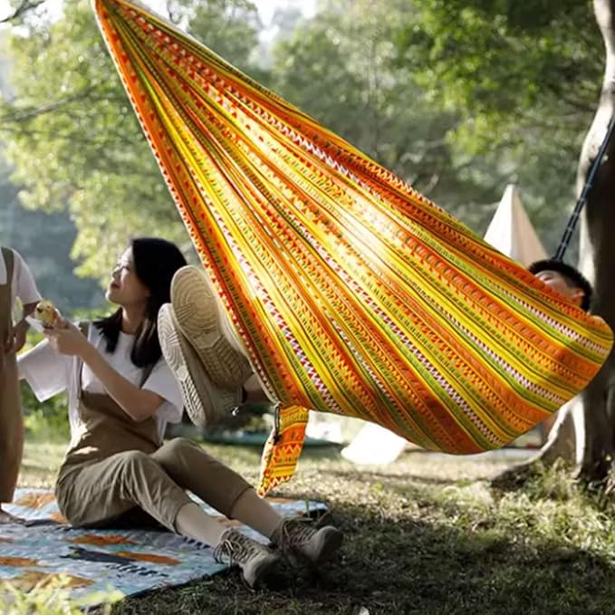 Polyester Hammock with Side Storage Bag for Indoor and Outdoor Multi-Purpose Lightweight Portable Hammock(Blue)