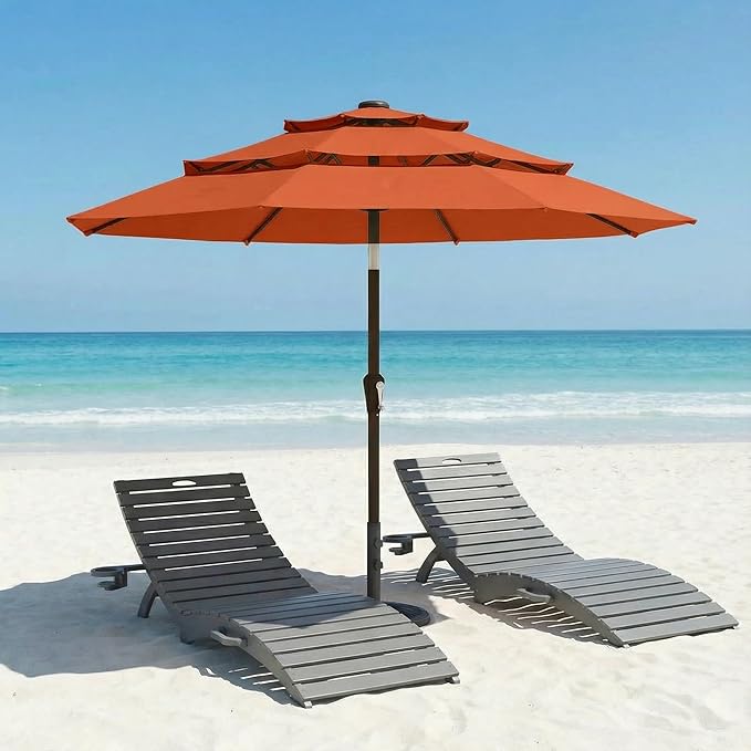 10ft Patio Umbrella, 3 Tier Outdoor Market Table Umbrellas with 8 Fiberglass Ribs and Push Button Tilt, Windproof, Vented Canopy, UV Protection for Deck, Pool, Backyard