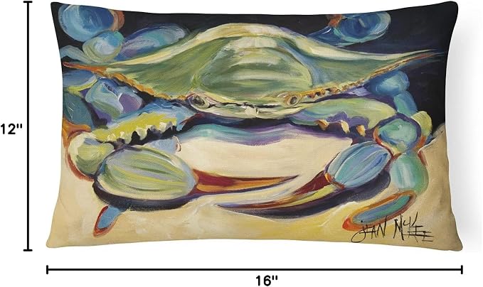 Caroline's Treasures JMK1093PW1216 Blue Crab Canvas Fabric Decorative Pillow Machine Washable, Indoor Outdoor Decorative Pillow for Couch, Bed or Patio, 12HX16W