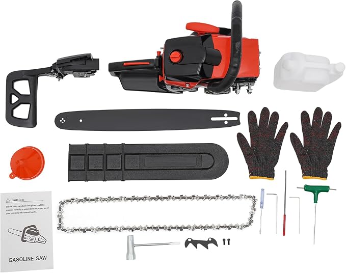 18 Inch Gasoline Chainsaw, 58cc 2-Stroke Handheld Gas Chainsaw with 2.2Kw Power, 12.5ft/s Chain Speed, 2-Stroke Engine, Dual Safety Switch for Wood Cutting, Garden Pruning, Tree Trimming