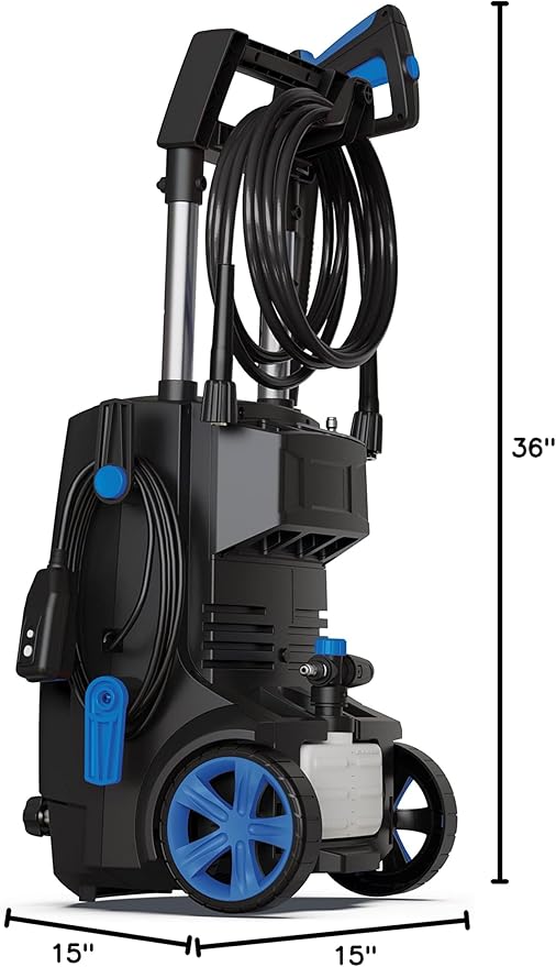 AR Blue Clean BC383HSB Electric Pressure Washer-2070 PSI, 1.7 GPM, 13 Amps Bayonet Connect Accessories, Telescopic Handle, On Board Storage, Portable Pressure Washer, High Pressure, Car Washer, Patio