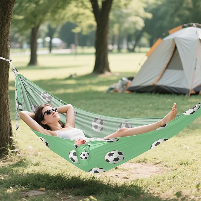 Camping Hammock Outdoor Hammocks for Outside Green Football Beach Trees Portable Lightweight with Pockets Tree Straps Indoor Small