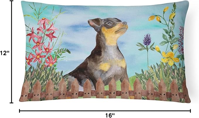 Caroline's Treasures CK1286PW1216 Miniature Pinscher #2 Spring Canvas Fabric Decorative Pillow Machine Washable, Indoor Outdoor Decorative Pillow for Couch, Bed or Patio, 12HX16W