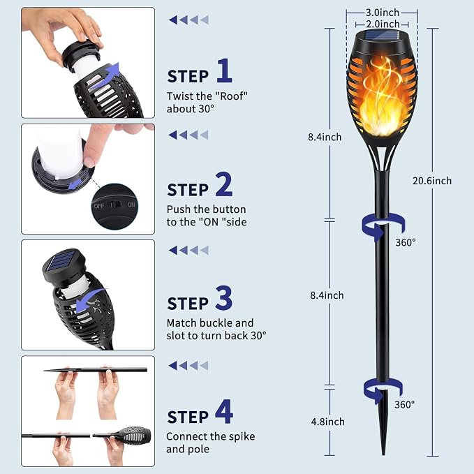KYEKIO 16Pack Solar Torch Light with Flickering Flame for Halloween Decor | Solar Lights Outdoor for Halloween Decorations, Waterproof Solar Garden Lights, Solar Flame Lights for Pathway Yard Decor
