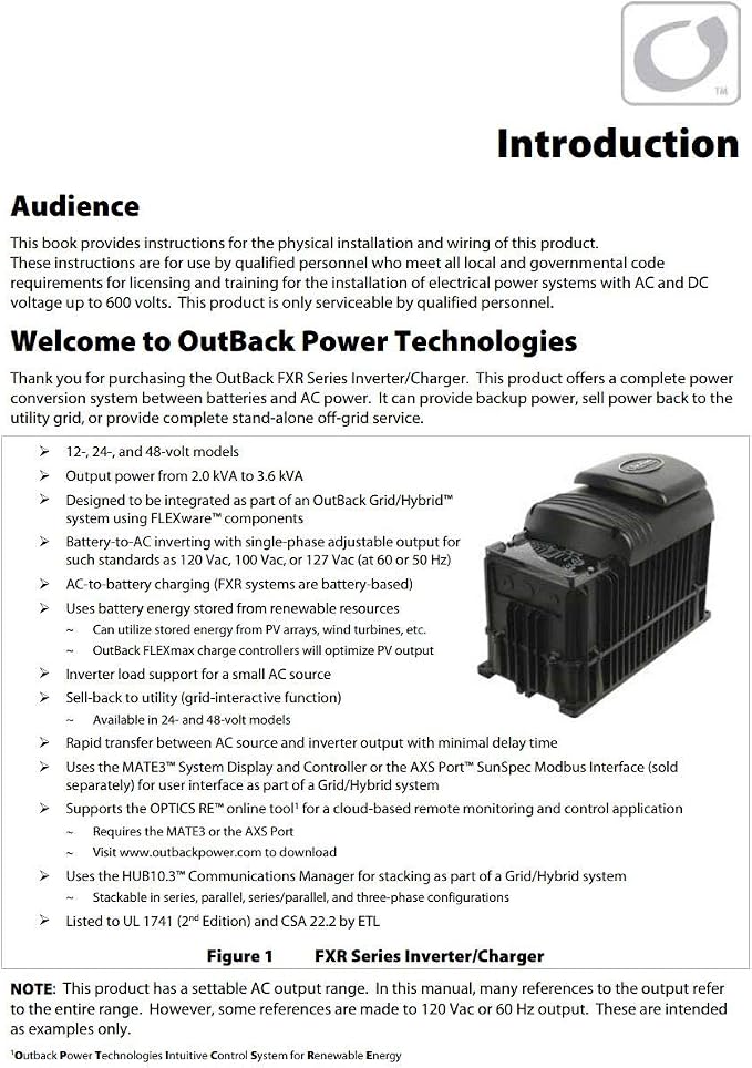 Outback FXR 3.6kW 120VAC 48VDC 45A Vented Inverter/Charger VFXR3648A
