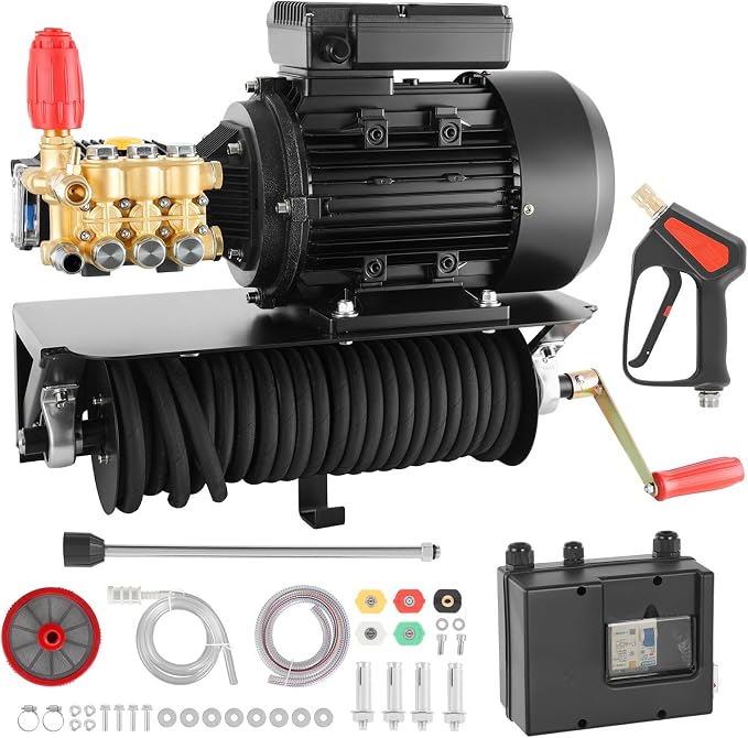 VEVOR Electric Pressure Washer Pump Kit, 1950 PSI, 3.2 GPM, Triplex Power Washer Pump with 5 HP Motor 240 V, Includes Wall Mount Bracket, Spray Gun, Wand, Hose, 5 Nozzles, for Washing Cars, Gardens