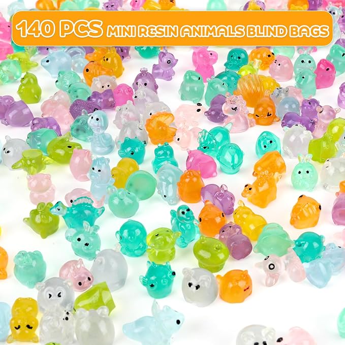 140 Pcs Mystery Mini Resin Animals Blind Bags,Tiny Glow in The Dark Animal Resin Models, mini resin figures,resin animals variety pack for Birthday Party Gift, DIY Crafts, Ornaments, Random Design