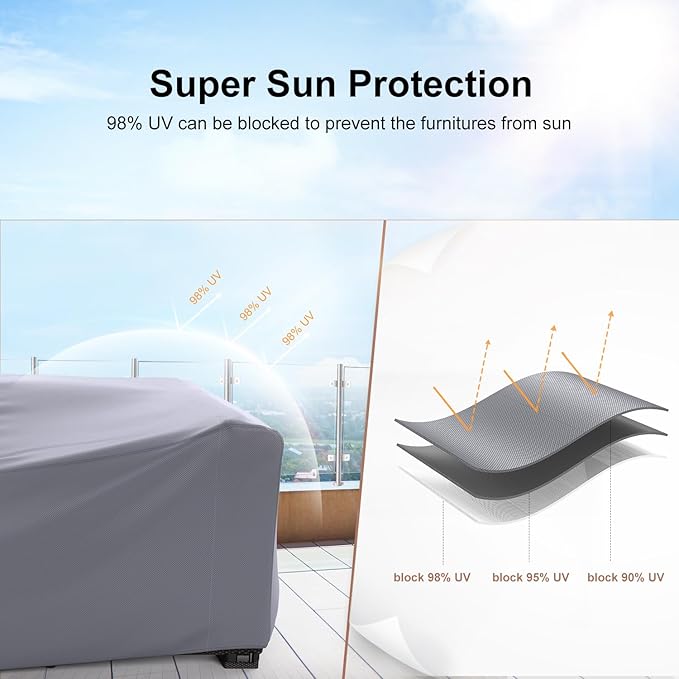 Mrrihand Heavy Duty Patio Furniture Covers, Outdoor Furniture Covers Waterproof Sectional Sofa Set , Patio Table and Chair Set Cover 111"L×74"W×28"H,Grey