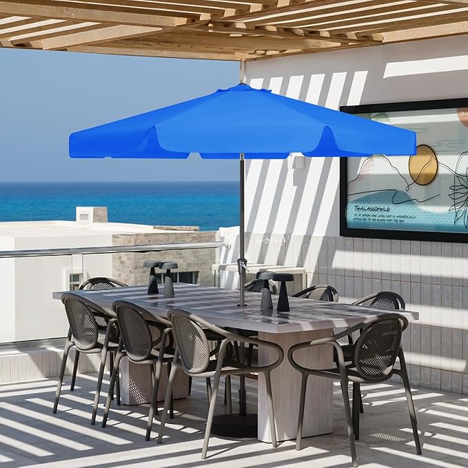 JEAREY 9 FT Patio Umbrella Outdoor, Table Umbrellas Market Umbrella w/Push Button Tilt/Crank, 8 Sturdy Ribs(Royal Blue)