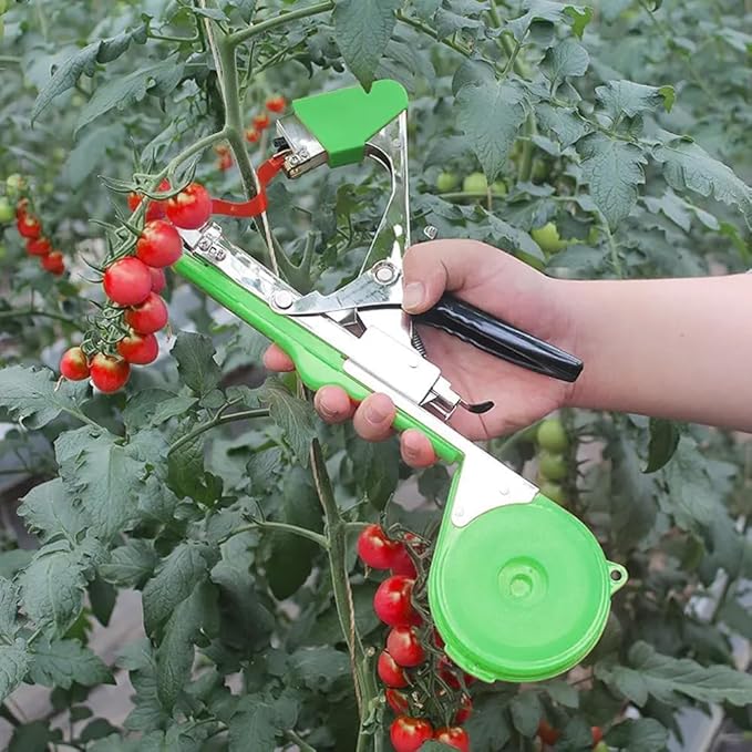 Miyake Plant Tying Machine Garden Tape Tool, Plant Tape Gun to Tie Up Vine Tomatoes Grapes Cucumbers Flowers, Quickly Plant Tying Tool with 30 Rolls Green Tape & 10000 Staples, Replacement Blade