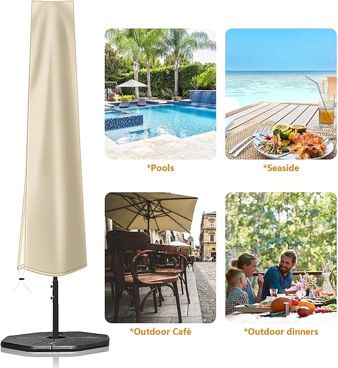 OKPOW Umbrella Cover 420D Oxford Fabric Patio Umbrella Covers Waterproof with Zip, for 9ft to 12ft Garden Outdoor Umbrella (Beige)