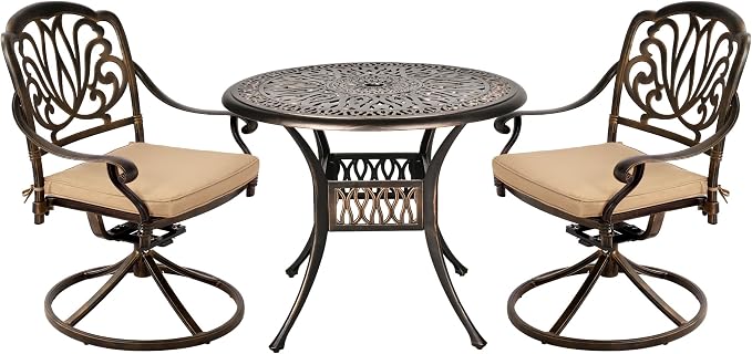 Grepatio 35.4" Round Cast Aluminum Patio Bistro Table, Outdoor Dining Table with 2” Umbrella Hole, Outdoor Side Table for Porch, Backyard, Garden, Balcony