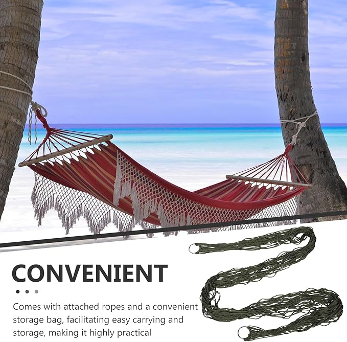 Milisten Military Green Hammock with Thickened Nylon Rope Net 240x80cm Outdoor Camping and Indoor Swing Hammock Set with Rope and Carry Bag for Patio Backyard and Travel