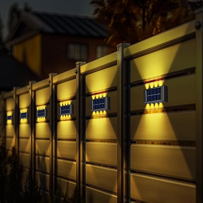 Rossesay 8 Pack Solar Wall Lights for Outside 3000K Warm Solar Fence Lights Up and Down Autumn LED Outdoor Decorative Waterproof Lamps Dusk to Dawn LED Lighting Wall Sconces for Outside Deck Garage