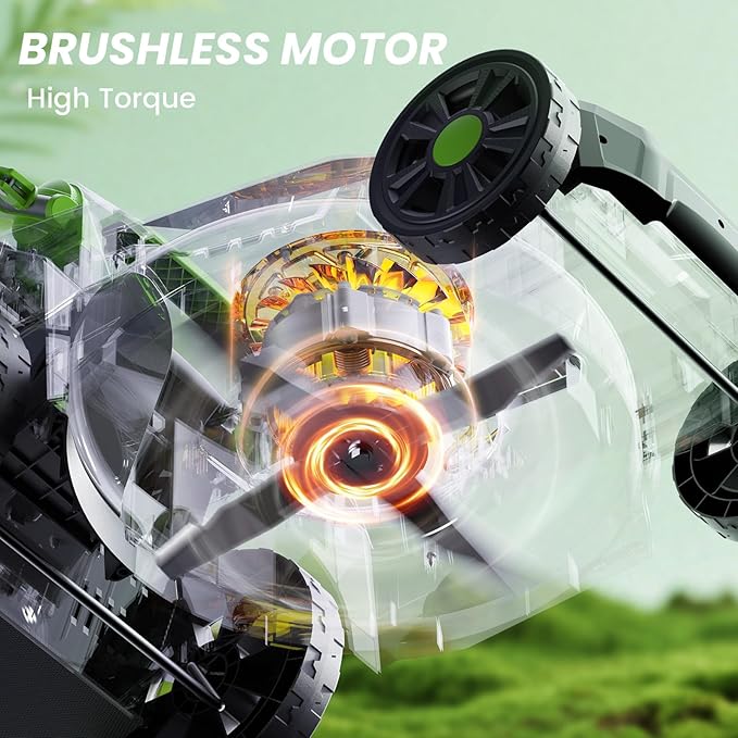 40V Cordless Lawn Mower, 17" Walk Behind Electric 4.0 Ah Battery Powered Lawnmower, with 50L Grass Bag, Brushless Motor, 6 Adjustable Cutting Heights, for Garden/Patio/Yark/Lawn - White