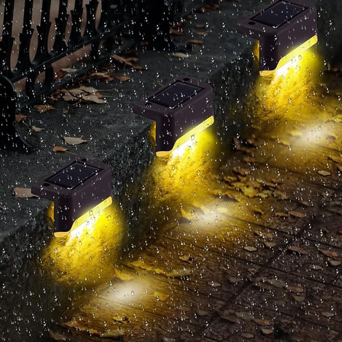 Solar Deck Lights Outdoor, 4 PCs LED Solar Fence Lights Waterproof, Garden Decorative Solar Step Lights, LED Solar Lights for Patio Porch Stairs Yard Driveway Pathway (Cool White, 24-Pack)