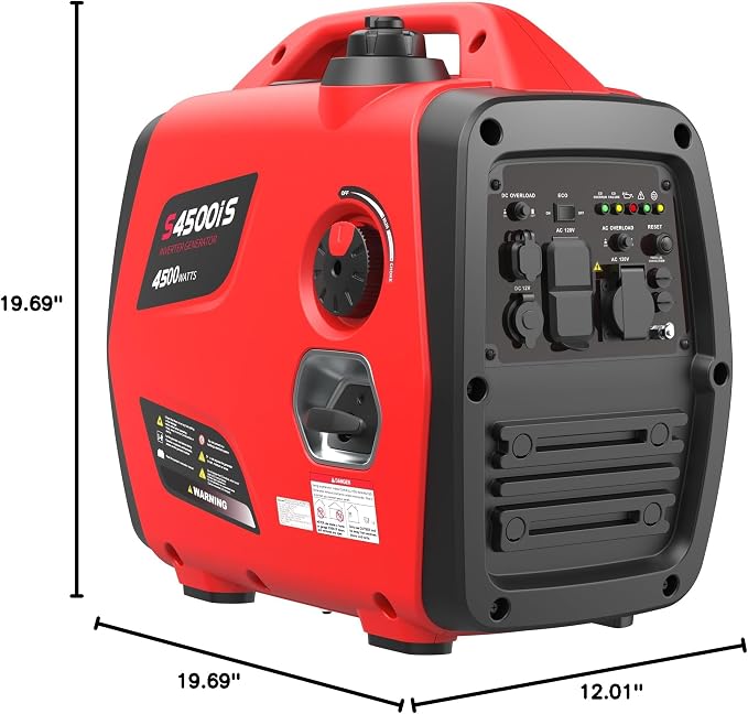 4500W Portable Generator Super Quiet Inverter Generator Ultra Lightweight for Home Backup Outdoor Camping, CO Sensor Protect, EPA, ECO Mode (4500W+CO Sensor)