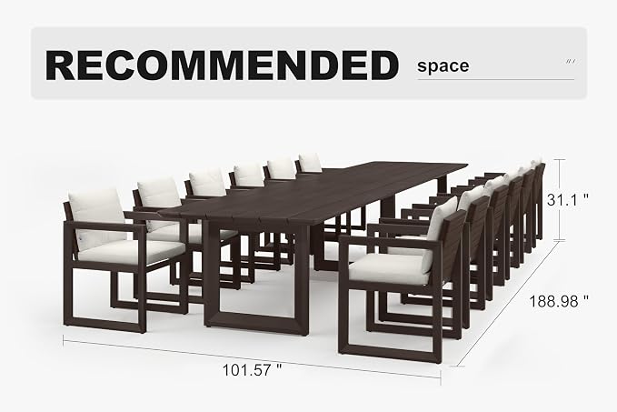 PURPLE LEAF 13-piece Outdoor Dining Set Aluminum Oversize Patio Furniture Table and Chairs Set with All Weather Thick Cushion Rectangular Patio Dining Sets for Large Backyard Garden Poolside, Bronze