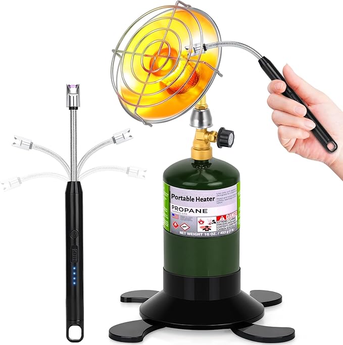 Portable Propane Heater for Camping, Outdoor Gas Space Patio Heater, Upgraded High Heat Output Heaters Foldable Tank Holder for Winter Tent Hiking Fishing Hunting