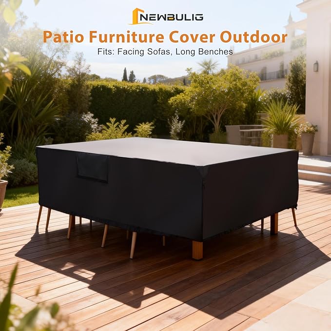 NEWBULIG Waterproof Patio Furniture Covers, Heavy-Duty 600D 126"L x 63"W x 28"H All-Weather Outdoor Furniture Cover Anti-UV with Air Vent for Couch, Sectional Sofa, Table and Chair, Black
