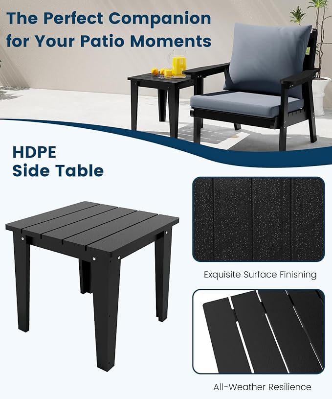 FOOWIN 7-Piece Patio Furniture Set, HDPE All-Weather Outdoor Conversation Set with Thick Cushions, Sectional Patio Sofa Furniture for Deck, Porch, Lawn, Garden, Black Frame & Grey Cushion