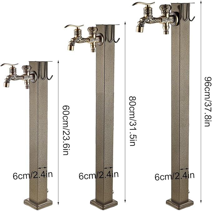 Freestanding Vertical Square Garden Water Fountain with Copper Faucet & Hose Stand - 37.8in Outdoor Water Feature for Garden Decor, Decorative Hydrant Dispenser, Elegant Garden Accent