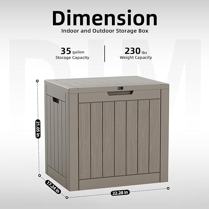 ROJIK 35 Gallon Deck Box Outdoor, Waterproof Outdoor Storage Boxes with Lids, Outside Resin Lockable Storage Box for Patio Cushions, Garden Tools(Grey)