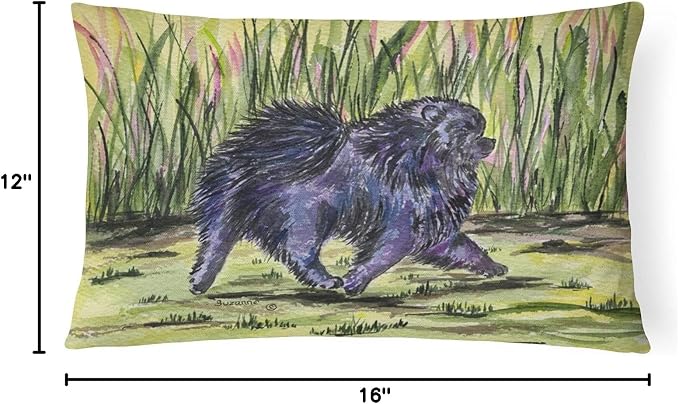Caroline's Treasures SS8444PW1216 Pomeranian Canvas Fabric Decorative Pillow Machine Washable, Indoor Outdoor Decorative Pillow for Couch, Bed or Patio, 12HX16W