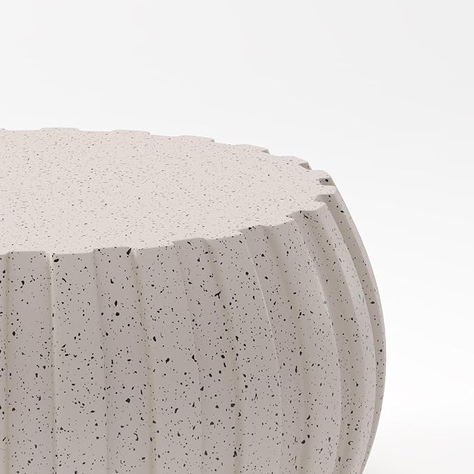 35.43" Faux Stone Coffee Table Round for Indoor or Outdoor Concrete Coffee Tables MgO Cement Center Tables for Living Room, Patio, Garden, Backyard, Balcony, Waterproof, White Drum