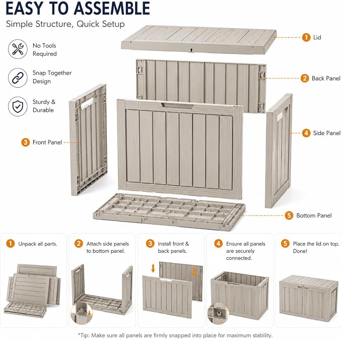 98 Gallon Large Deck Box, Waterproof Resin Outdoor Storage Box Lockable, Patio Storage Bench for Furniture Cushions & Garden Tools, 2-Person Seat, UV-Resistant, Gray Brown