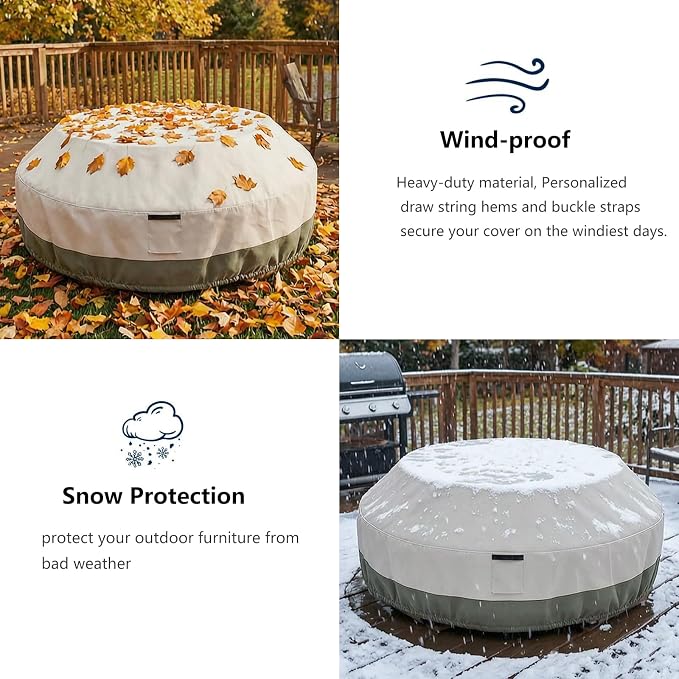 Bitubi Heavy Duty Waterproof Octagon Picnic Table Cover for 6/8-Person Outdoor Bench Patio Round Picnic Table, Beige